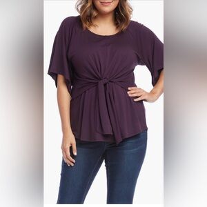 Plum Karen Kane knot front short sleeve shirt